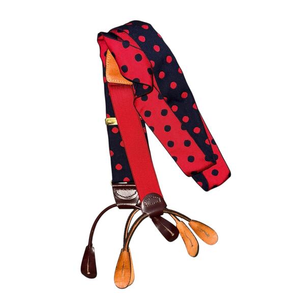 Vintage Y-shaped polka dot navy red Fabric Elastic Adjustable Suspenders - Picture 4 of 4